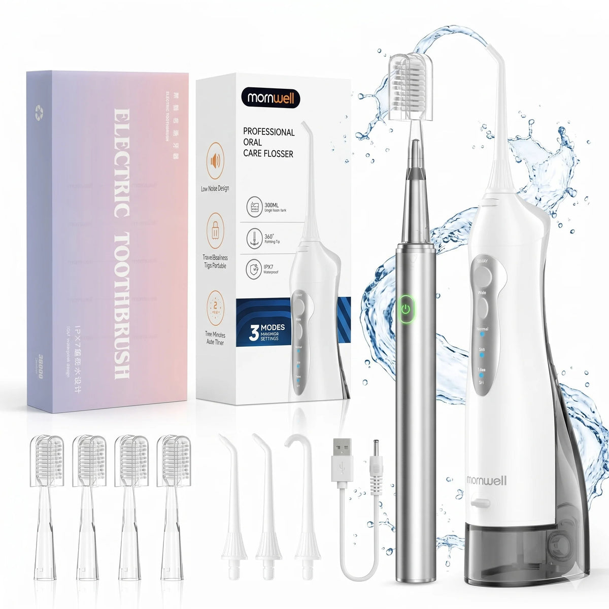 Electric Toothbrush and Portable Water Flosser Oral Care Set