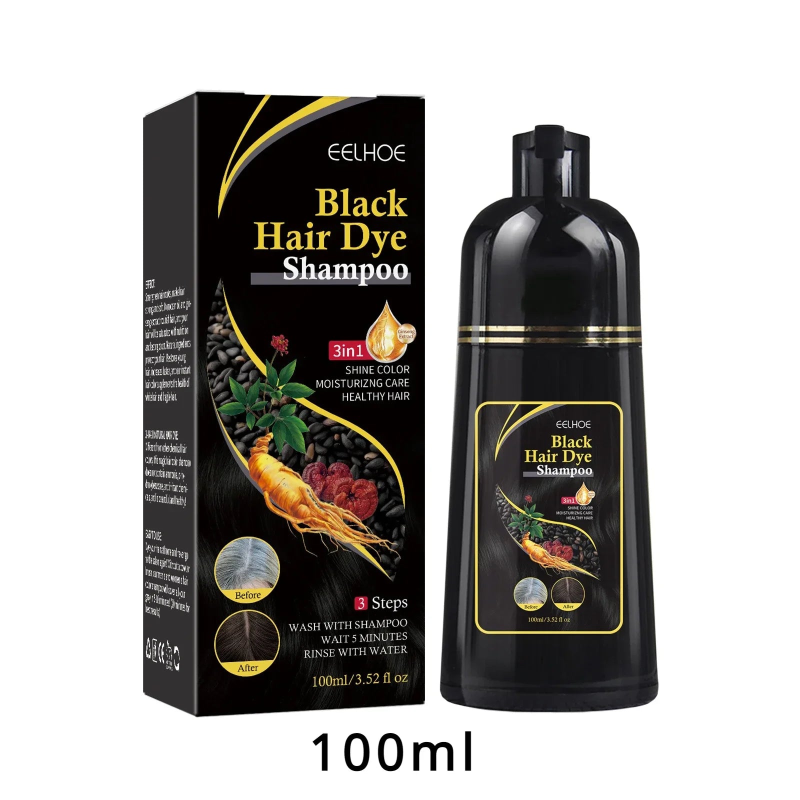 3 in 1 Hair Dye Shampoo 500ml Coloring Conditioner and Repair Treatment