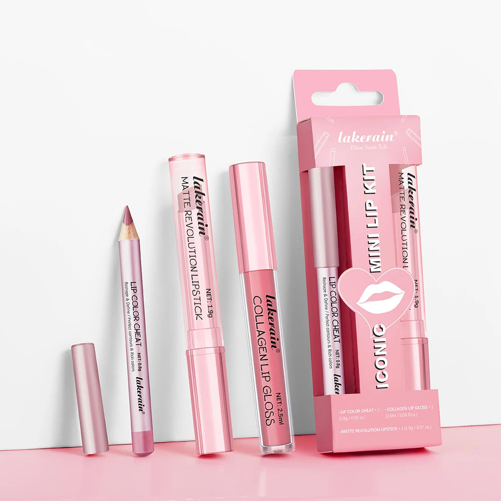 3-Piece Waterproof Matte Lipstick and Lip Liner Makeup Set - 3