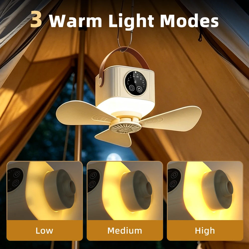 Portable Rechargeable Ceiling Fan with LED Light and Remote