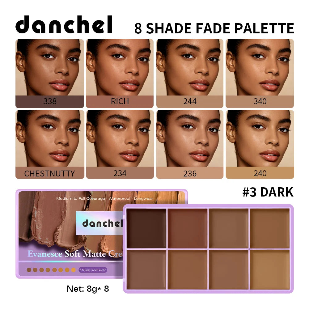 8-Shade Waterproof Cream Concealer Palette for Full Coverage