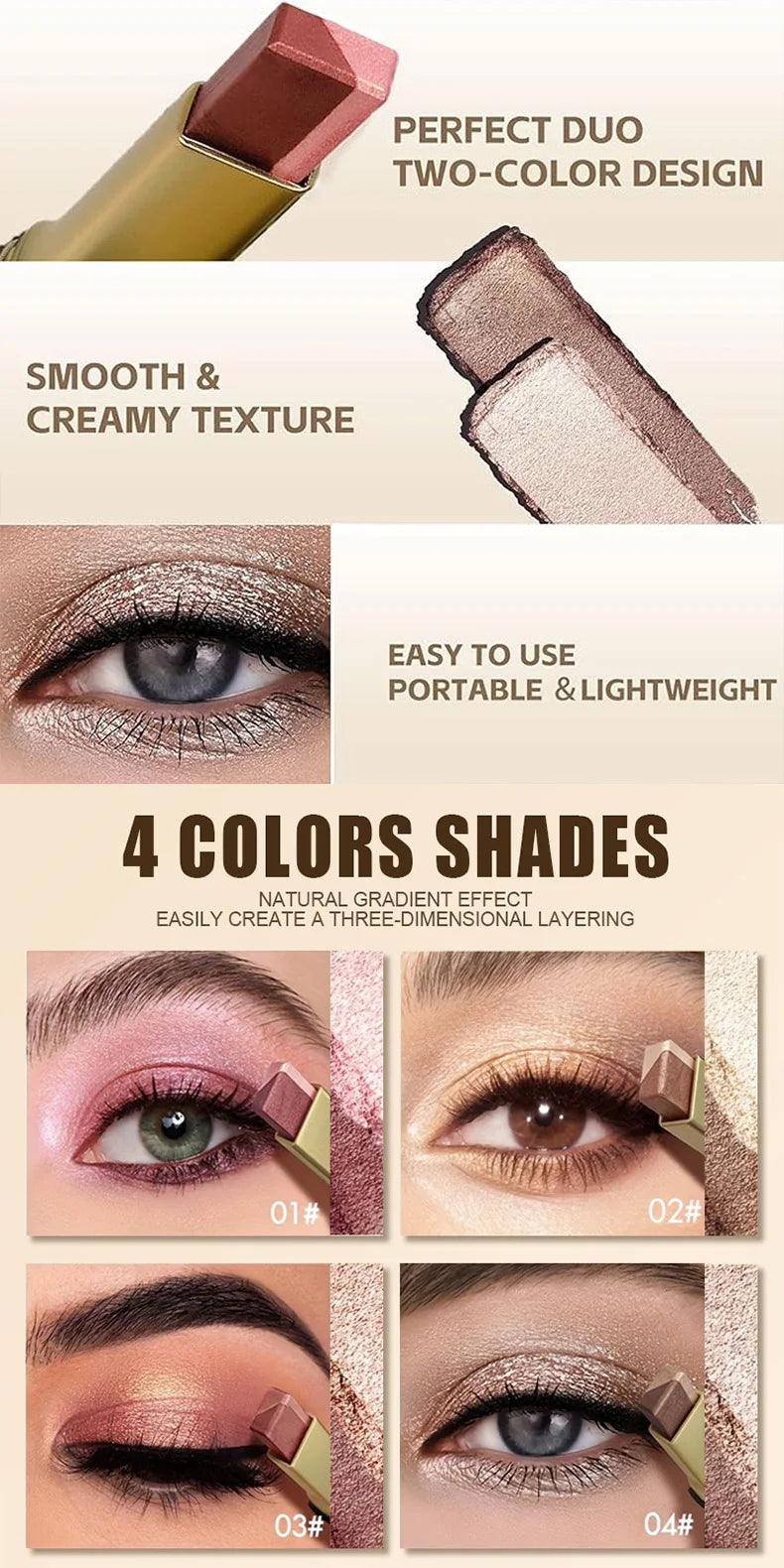Dual Tone Eyeshadow Stick Gradient Shimmer Makeup Pen - 10