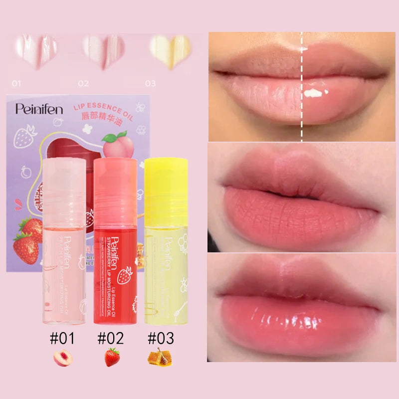 3 Pack Fruity Lip Oil Set Moisturizing Gloss and Hydrating Lip Balm
