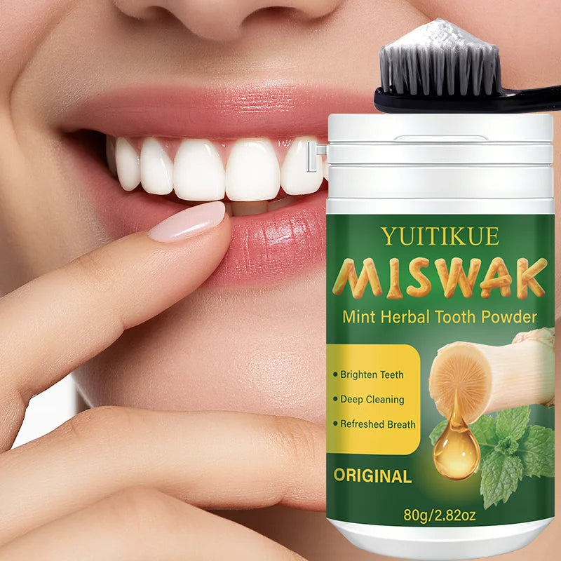Yuitikue Miswak Mint Herbal Tooth Powder Natural Teeth Whitening 80g - 3