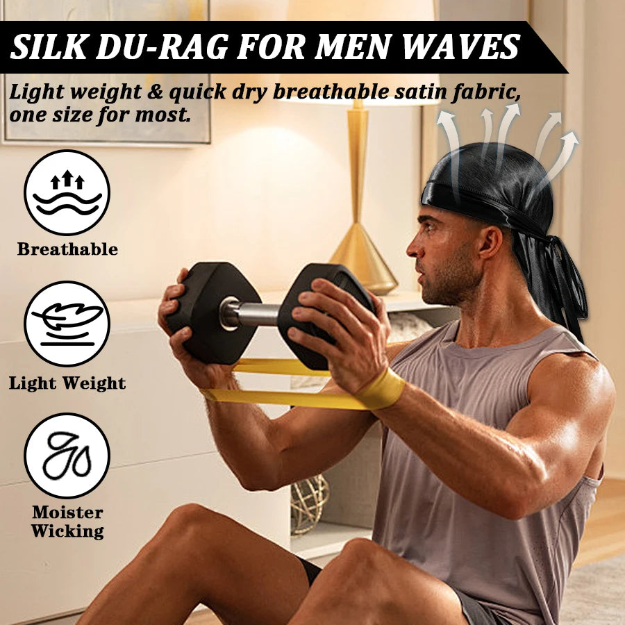 Silk Durag for Men Wave Cap Adjustable Breathable Hair Pirate Hat