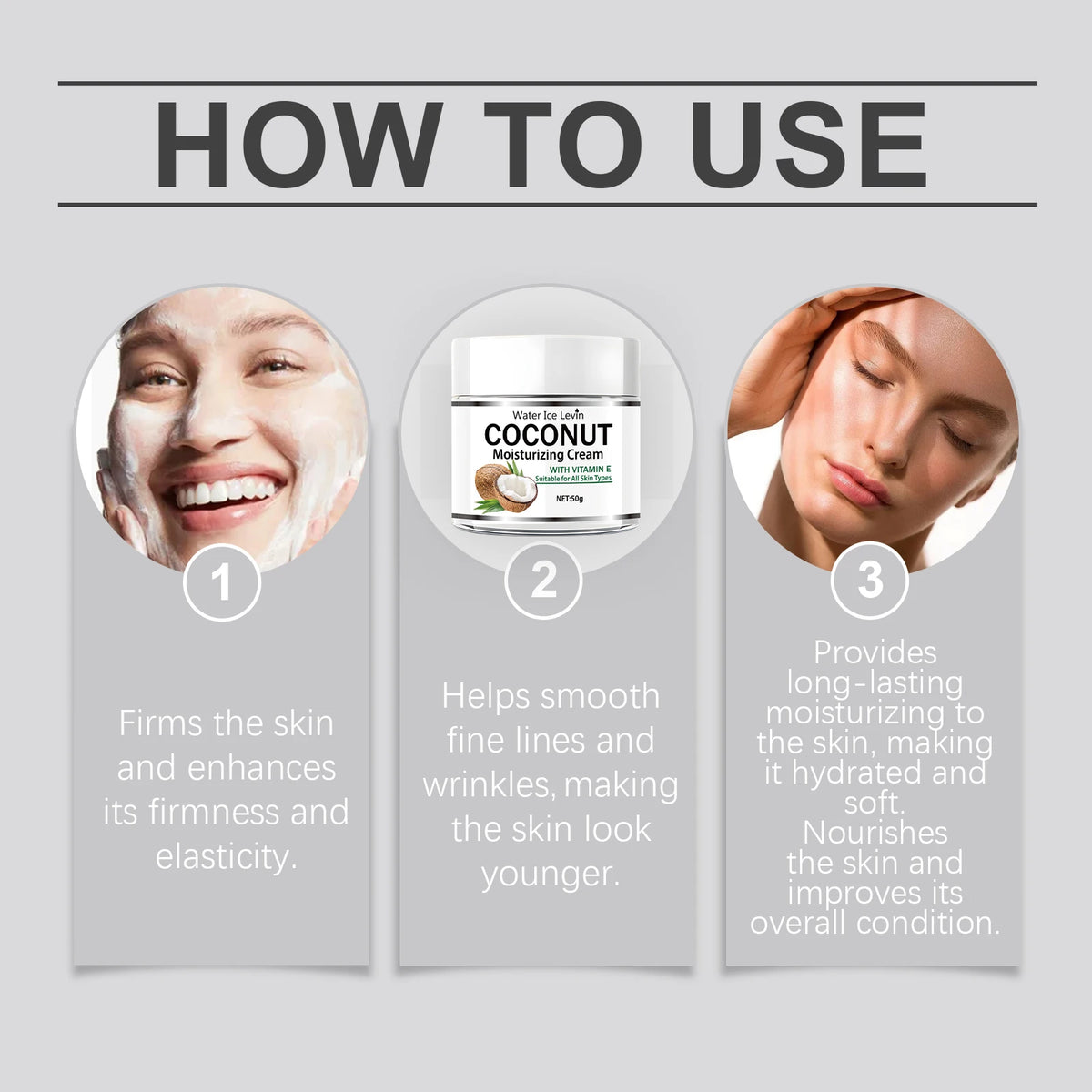 Coconut Oil Moisturizing Cream Vitamin E Facial Skin Hydrating Lotion