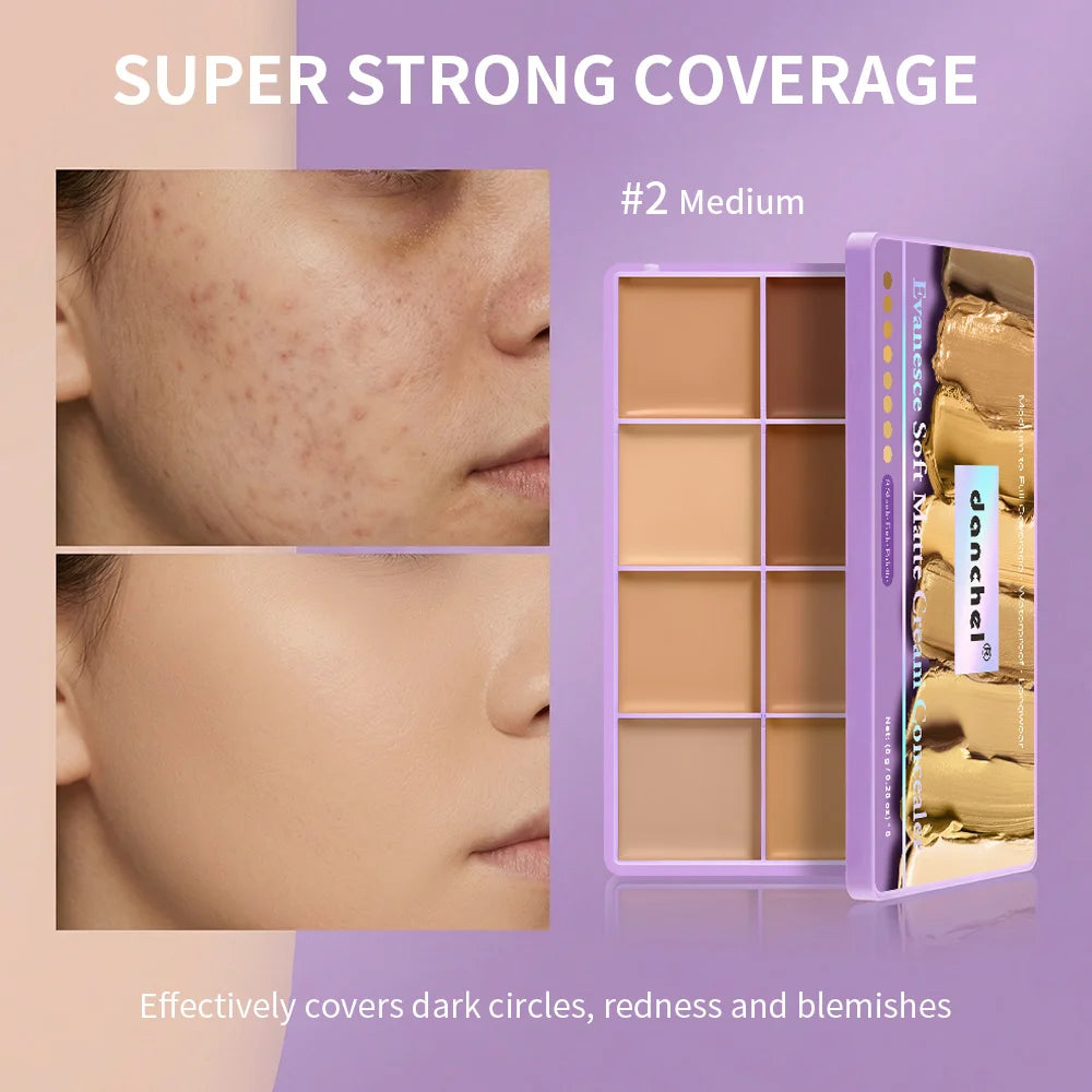 8-Shade Matte Cream Concealer Palette for Full Face Coverage