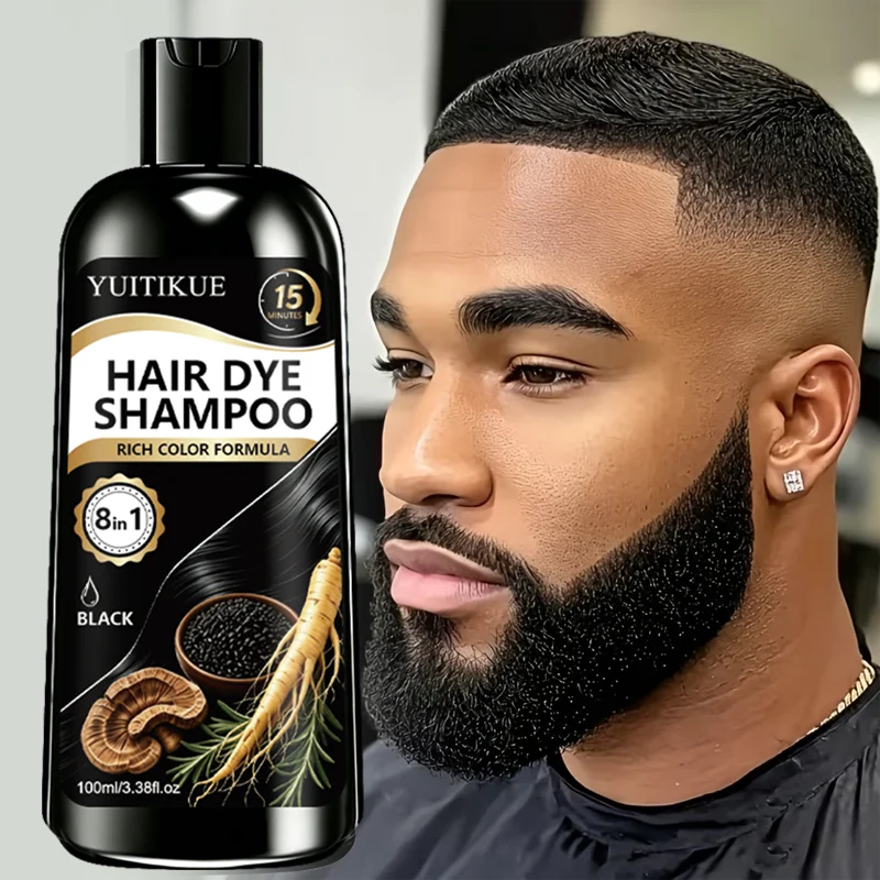 8 in 1 Ginseng Herbal Black Hair Color Dye Shampoo 100ml