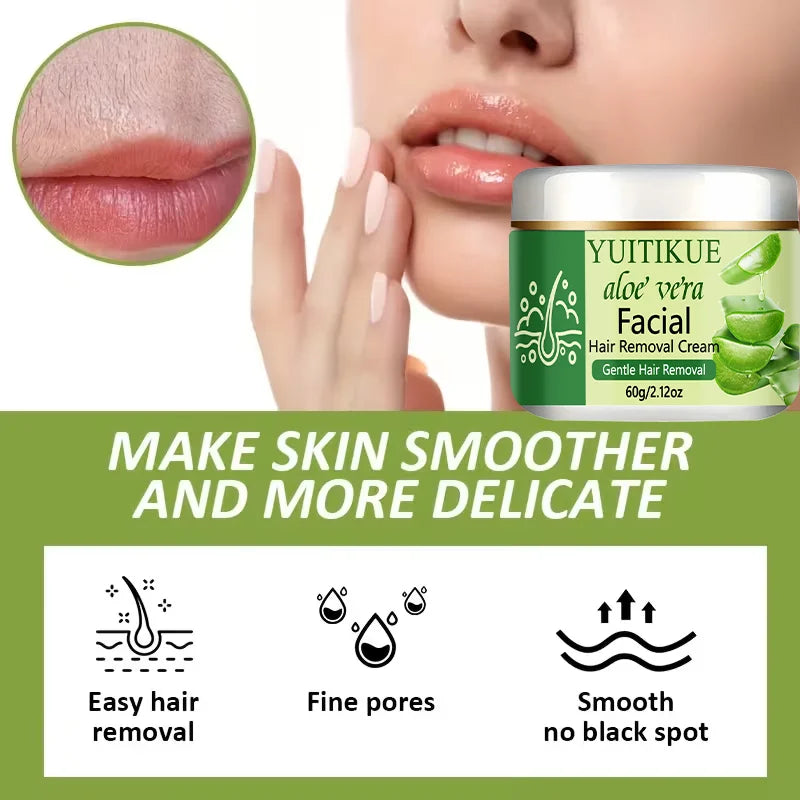 YUITIKUE Aloe Vera Facial Hair Removal Cream Gentle Smooth Skin 60g