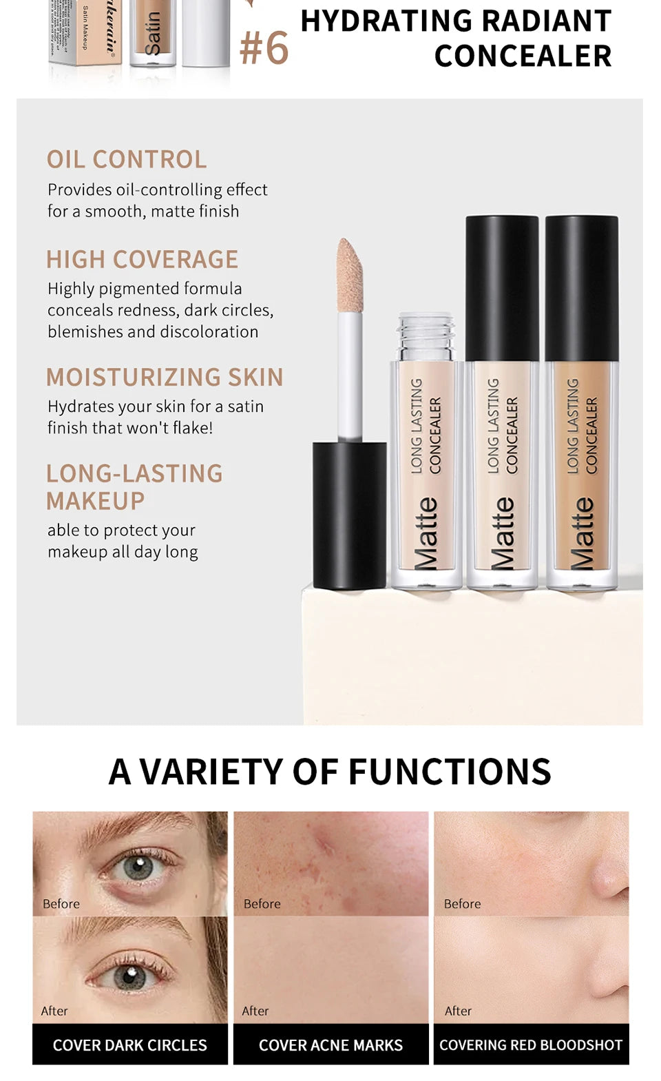 Full Coverage Matte Liquid Concealer for All Skin Types