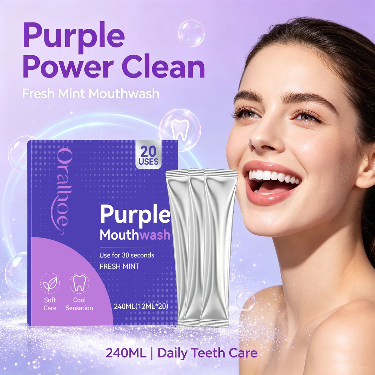 Portable Purple Mouthwash Sachets for Fresh Breath