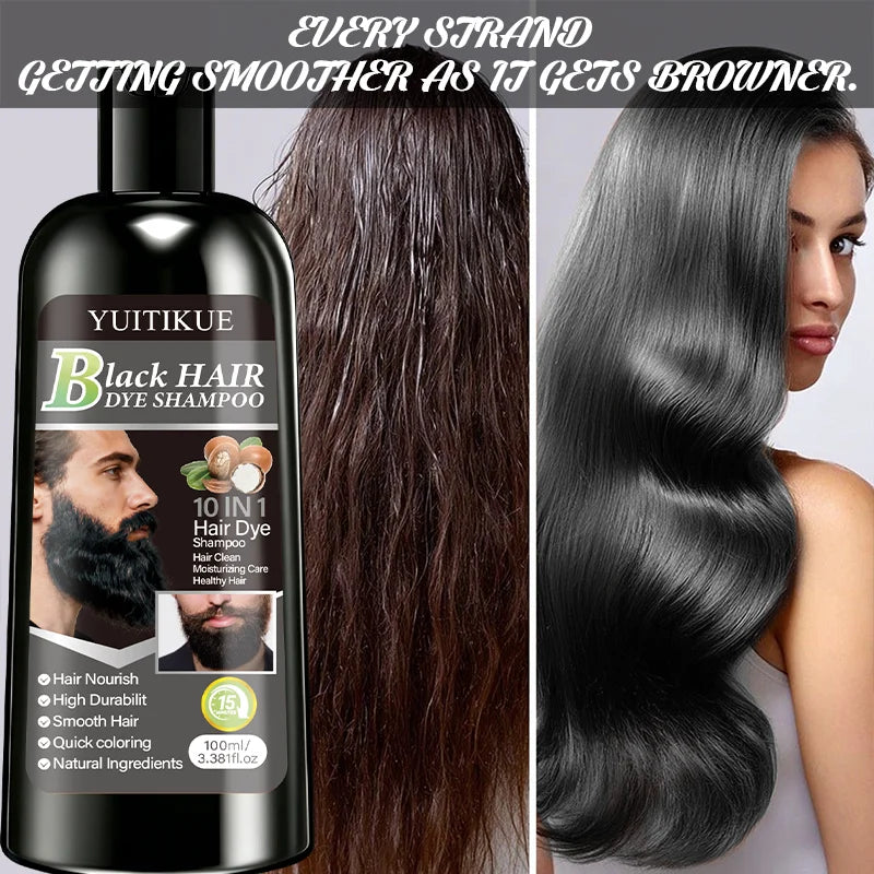 100ml Black Hair Dye Shampoo 10-in-1 Natural Nourishing Coloring