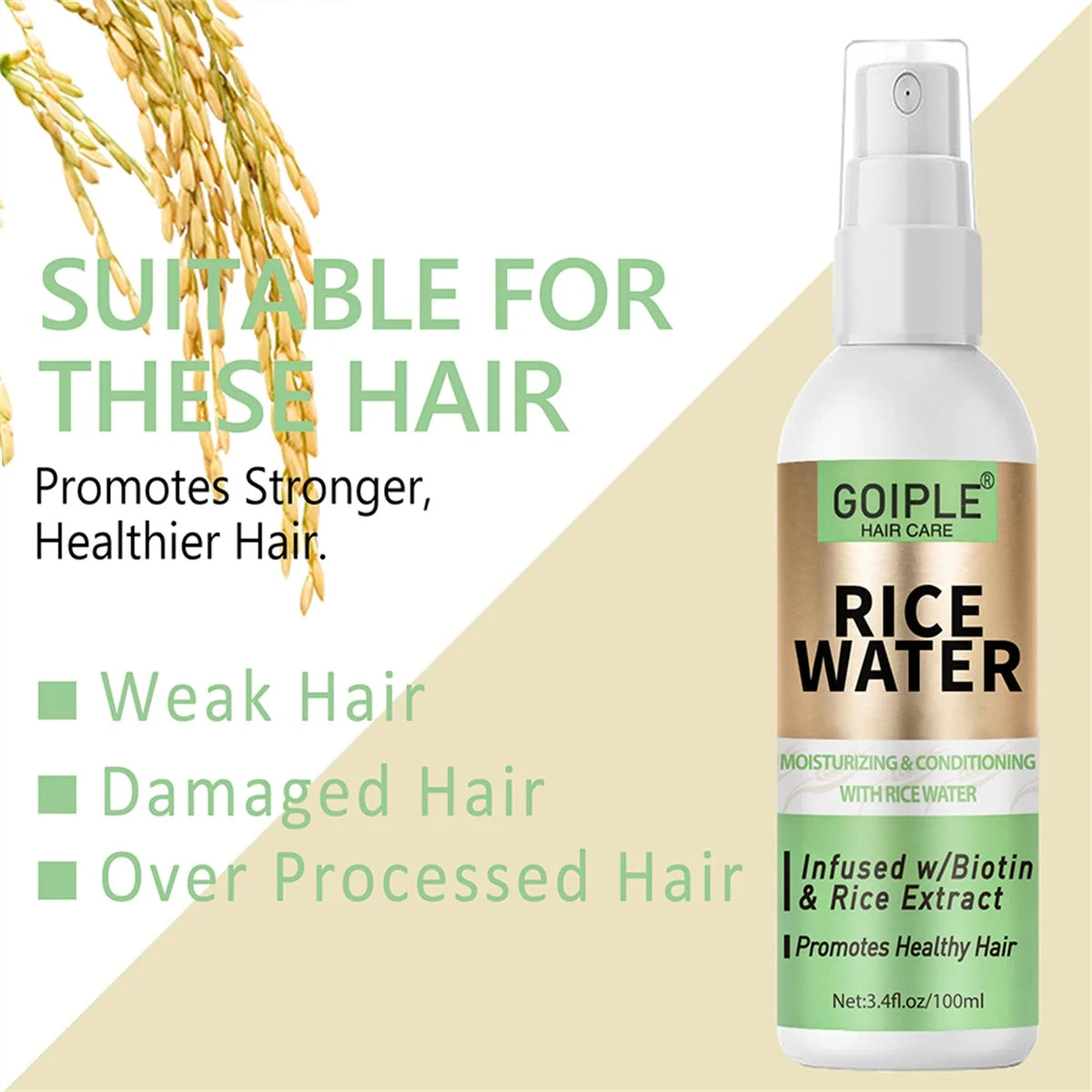 Goiple Rice Water Hair Growth Spray for Damaged and Frizzy Hair 100ml - 2