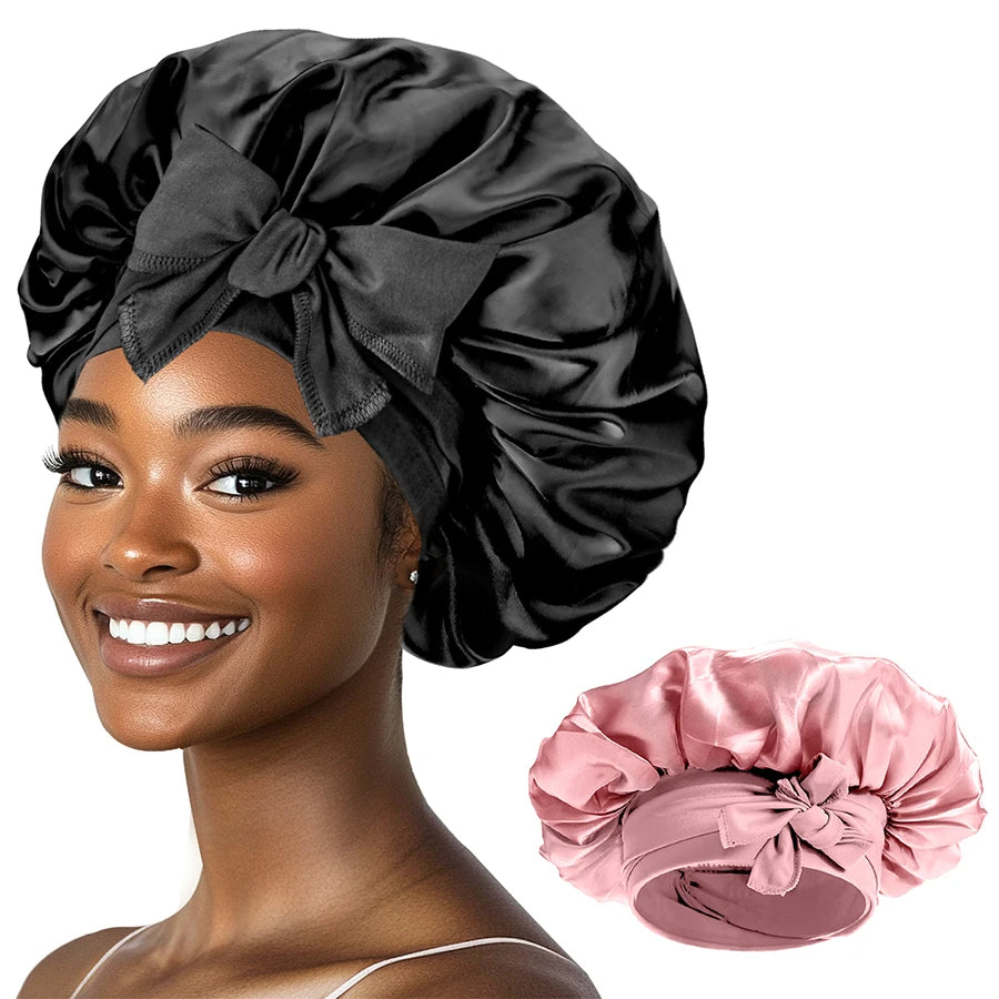 Satin Sleep Bonnet with Adjustable Long Tie for Hair Protection - 15