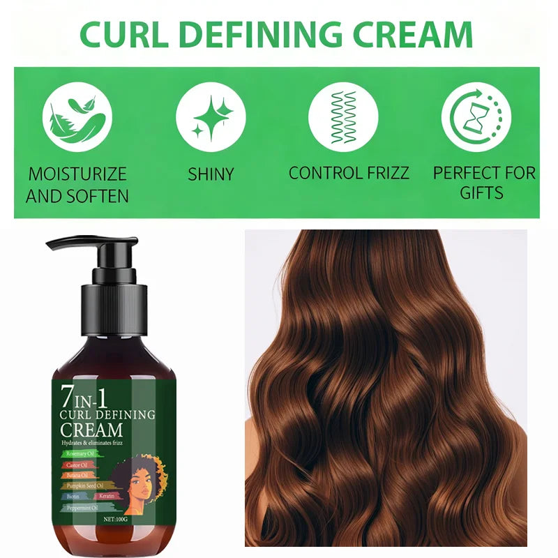 7 In 1 Curl Defining Cream 100g Anti Frizz Moisturizing Hair Styling