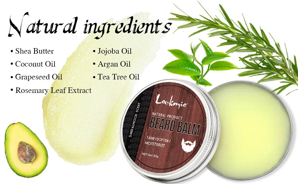 Lockmio Natural Beard Balm Sandalwood Scent Beard Softener Cream 30g - 7