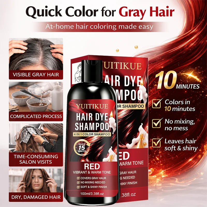 YUITIKUE 4-in-1 Red Hair Dye Shampoo Fast Grey Coverage 100ml - 12