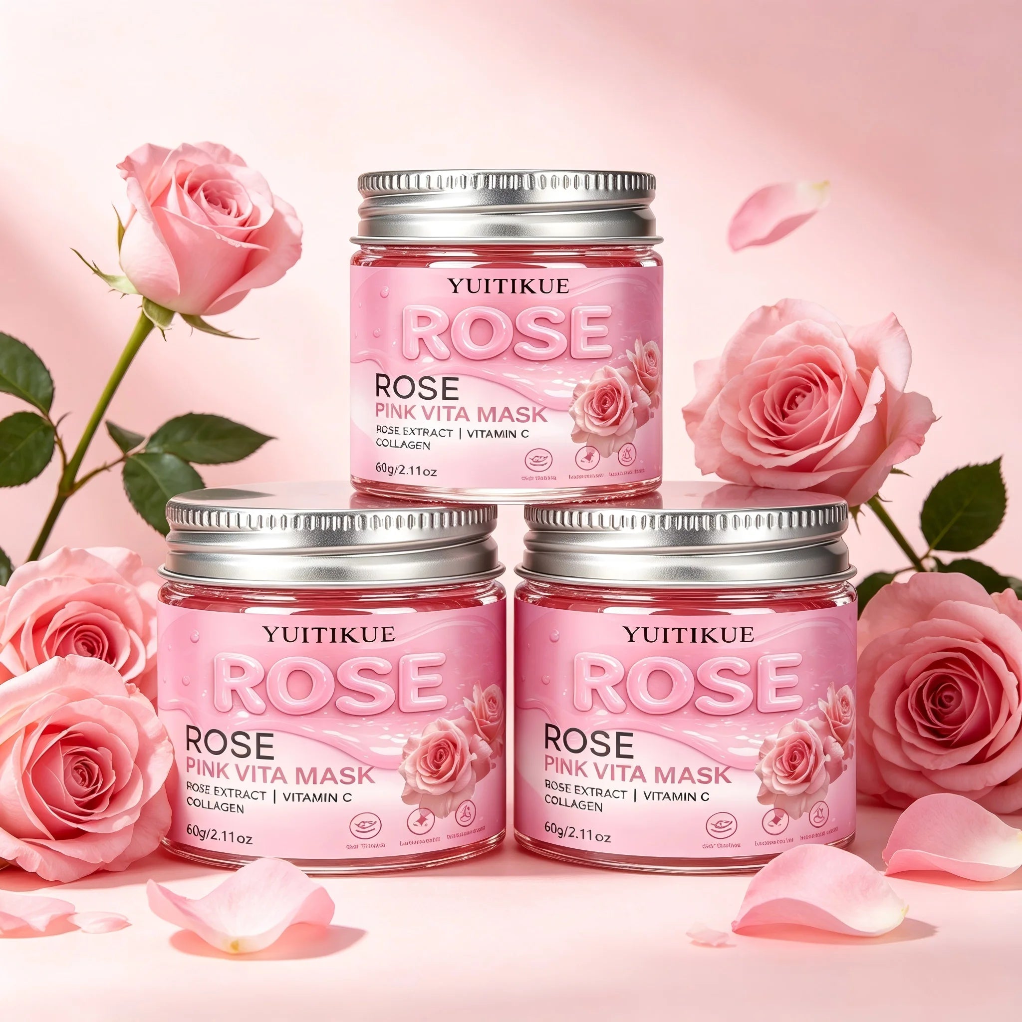 YUITIKUE Rose Pink Vita Mask 60g Collagen Vitamin C Face Treatment - 17