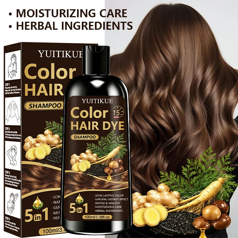 5-in-1 Herbal Hair Dye Shampoo for Grey Hair Coverage 100ml - 7