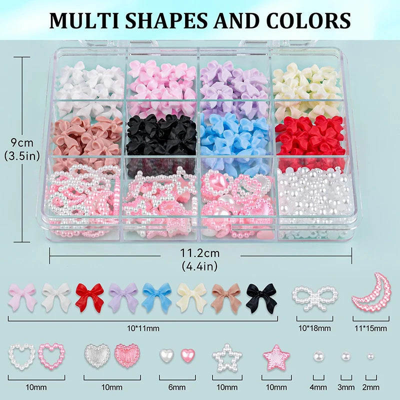 3D Mixed Nail Art Decorations with Bows Flowers and Pearls