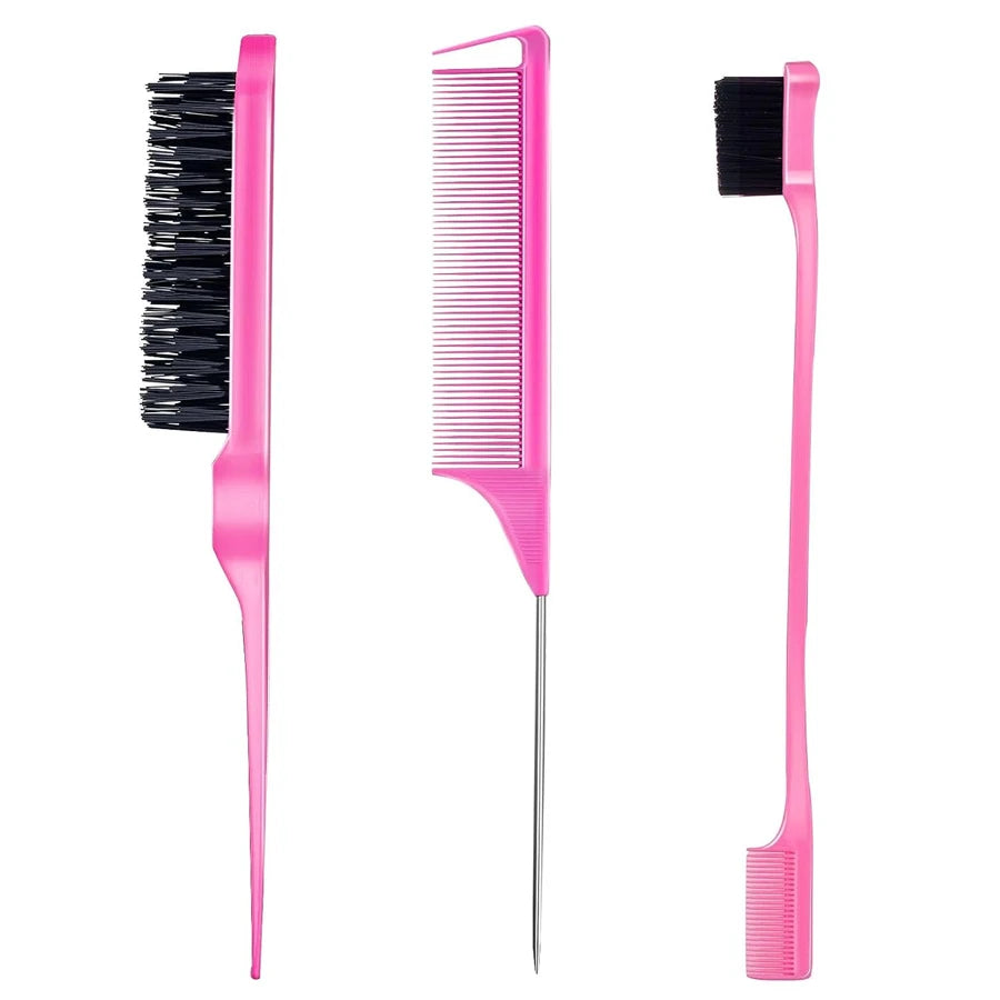 3 Piece Hair Styling Comb and Edge Control Brush Set - 6