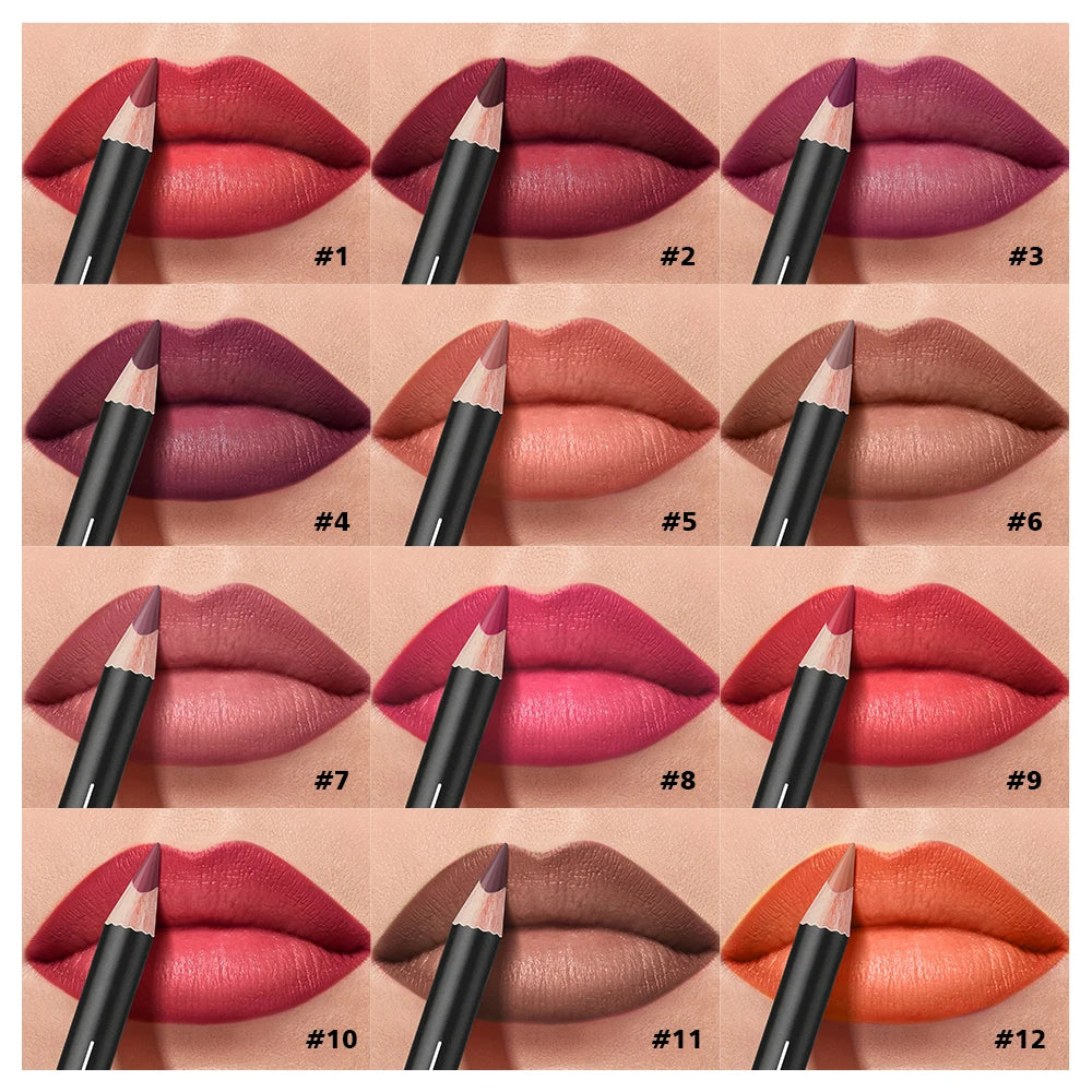 Professional 12-Piece Waterproof Lip Liner Pencil Set - 3