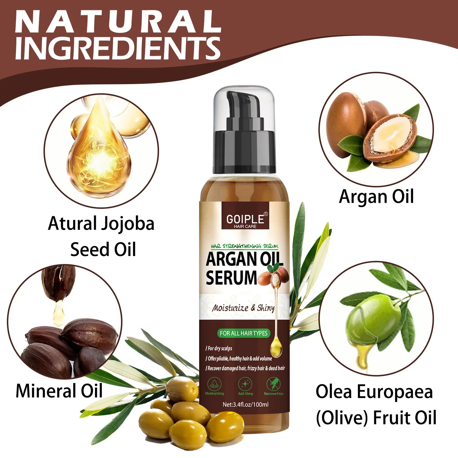 100ml Argan Oil Hair Serum Repair Treatment for All Hair Types