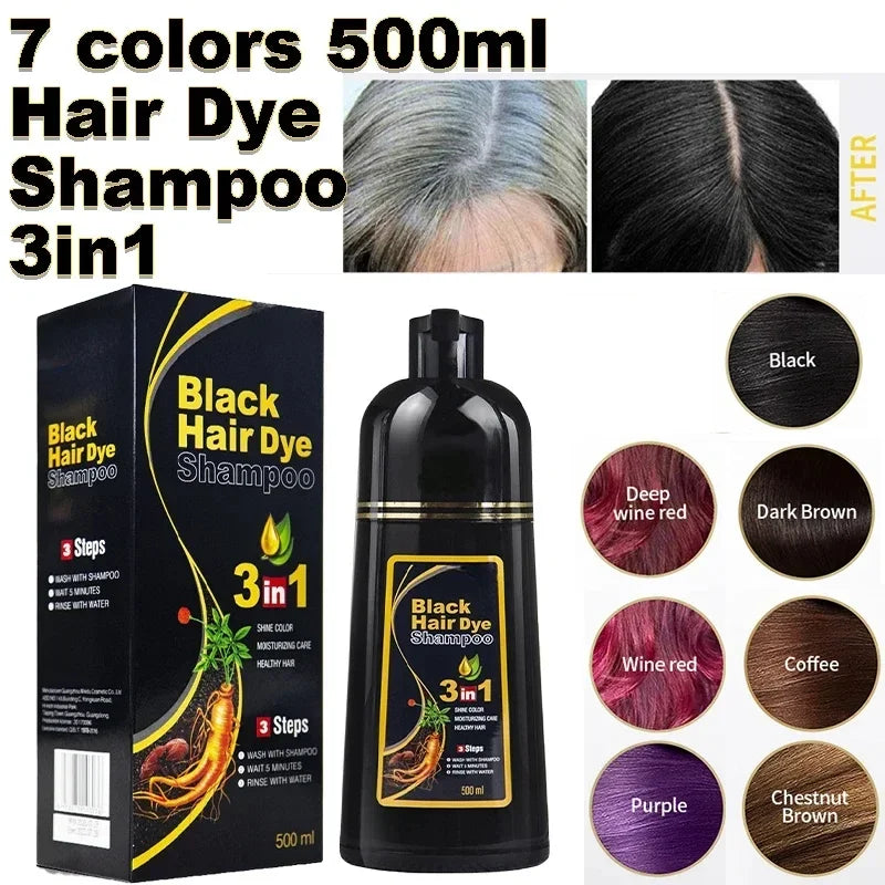 3 in 1 Hair Dye Shampoo 500ml Coloring Conditioner and Repair Treatment