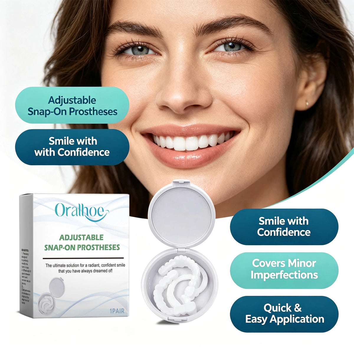 Adjustable Snap-On Smile Veneers for Teeth Gaps and Stains