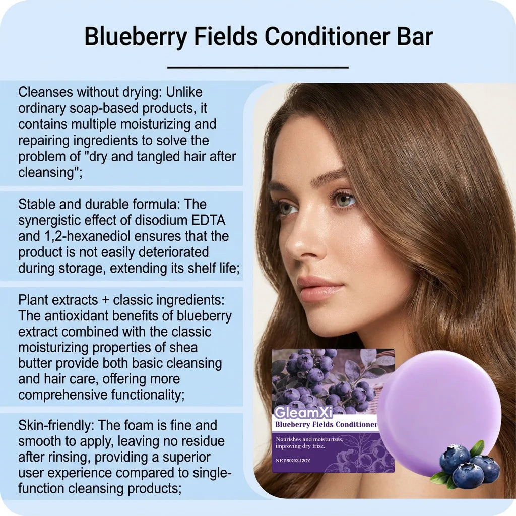 Blueberry Fields Solid Hair Conditioner Bar for Frizz Repair 60g