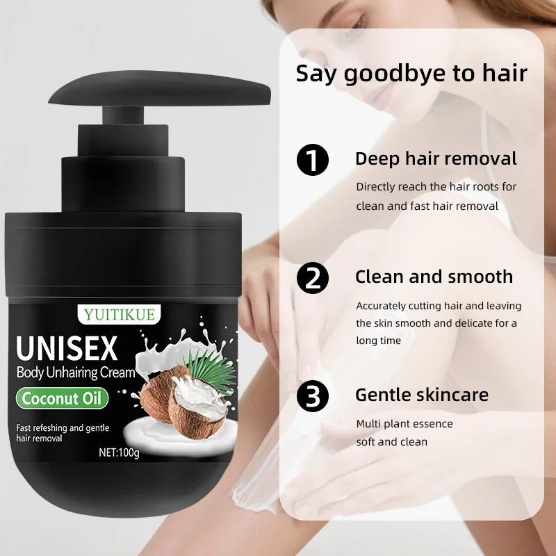 YUITIKUE Unisex Hair Removal Cream Coconut Oil Body Depilatory 100g