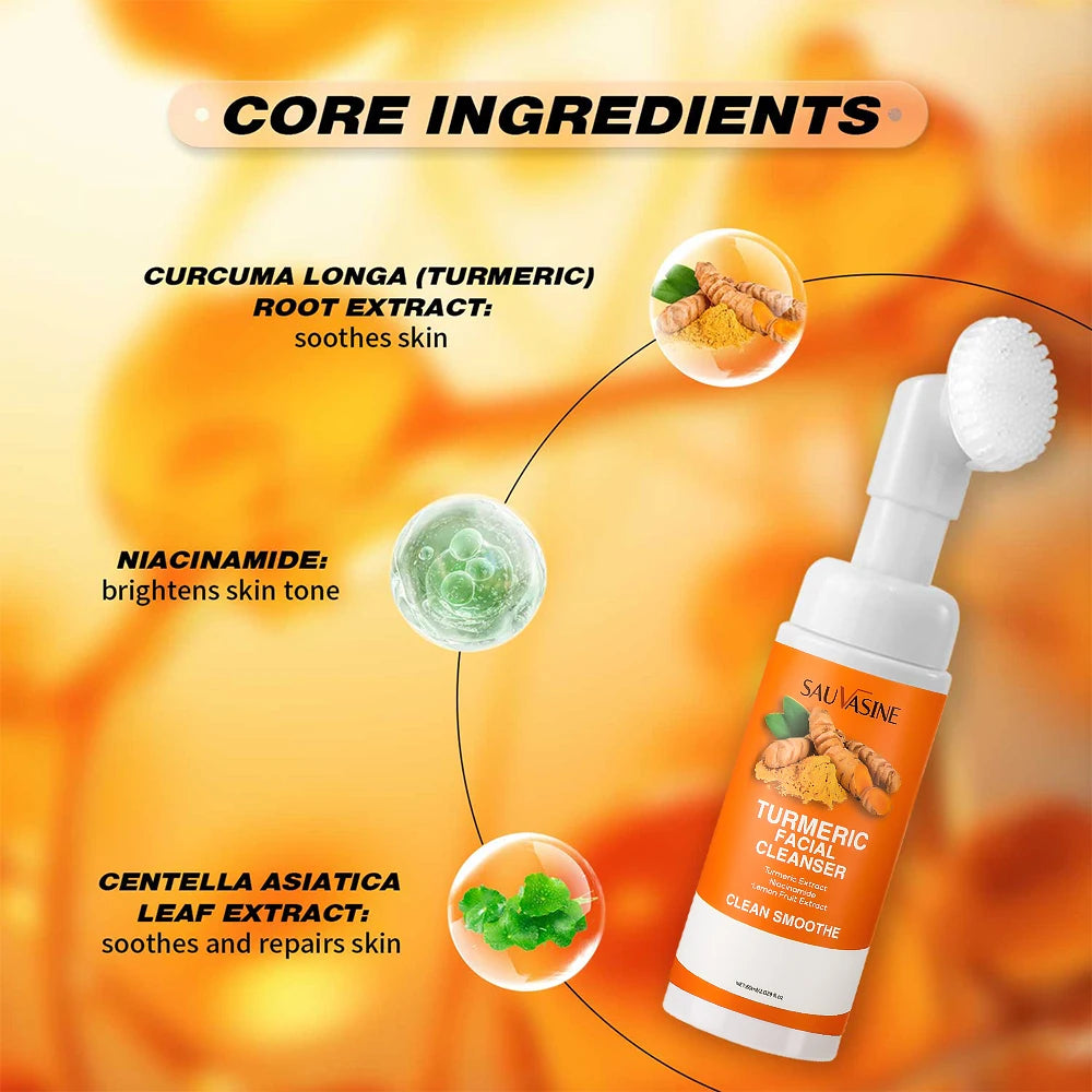 Turmeric Foaming Facial Cleanser with Brush Brightening Face Wash