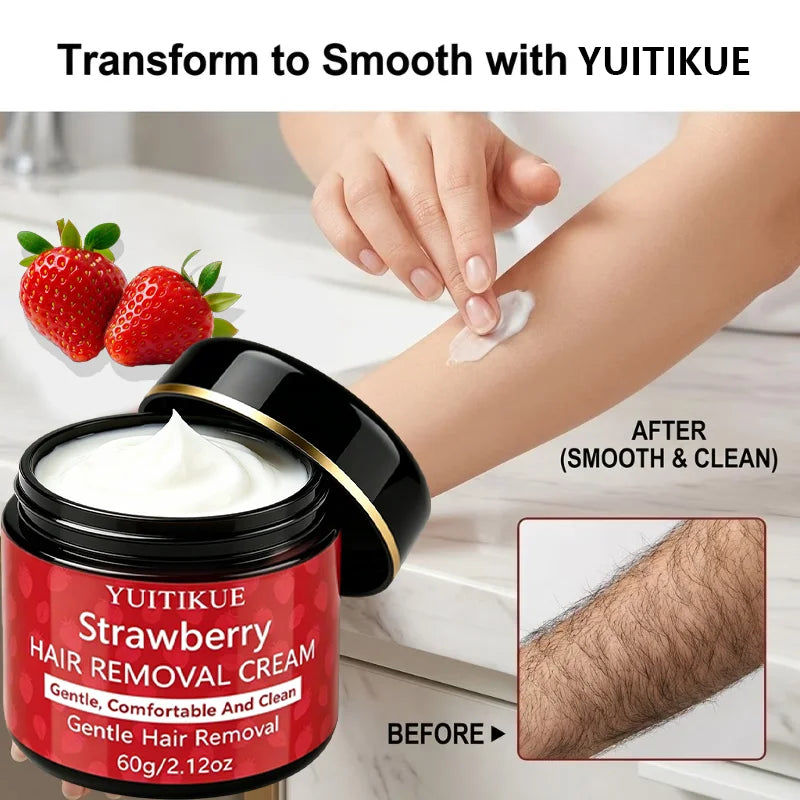 YUITIKUE Strawberry Depilatory Cream Gentle Body Hair Remover 60g - 8