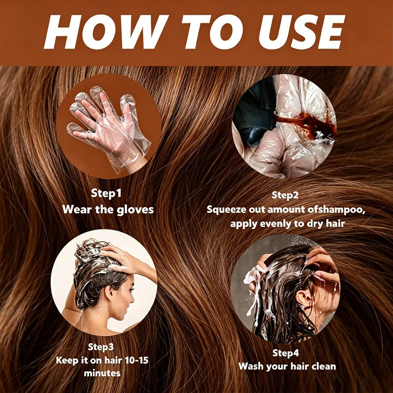 Chestnut Brown Hair Dye Shampoo 100ml 10-in-1 Color Nourishing Treatment - 14