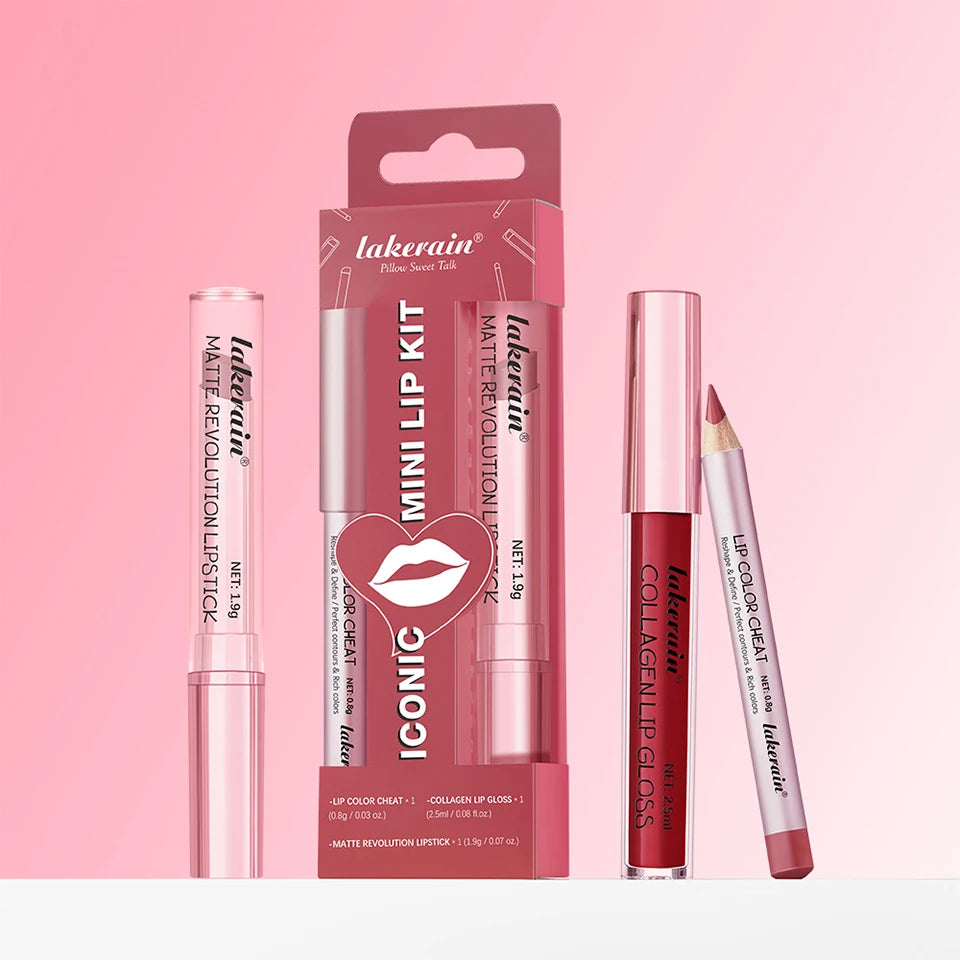 3-Piece Waterproof Matte Lipstick and Lip Liner Makeup Set