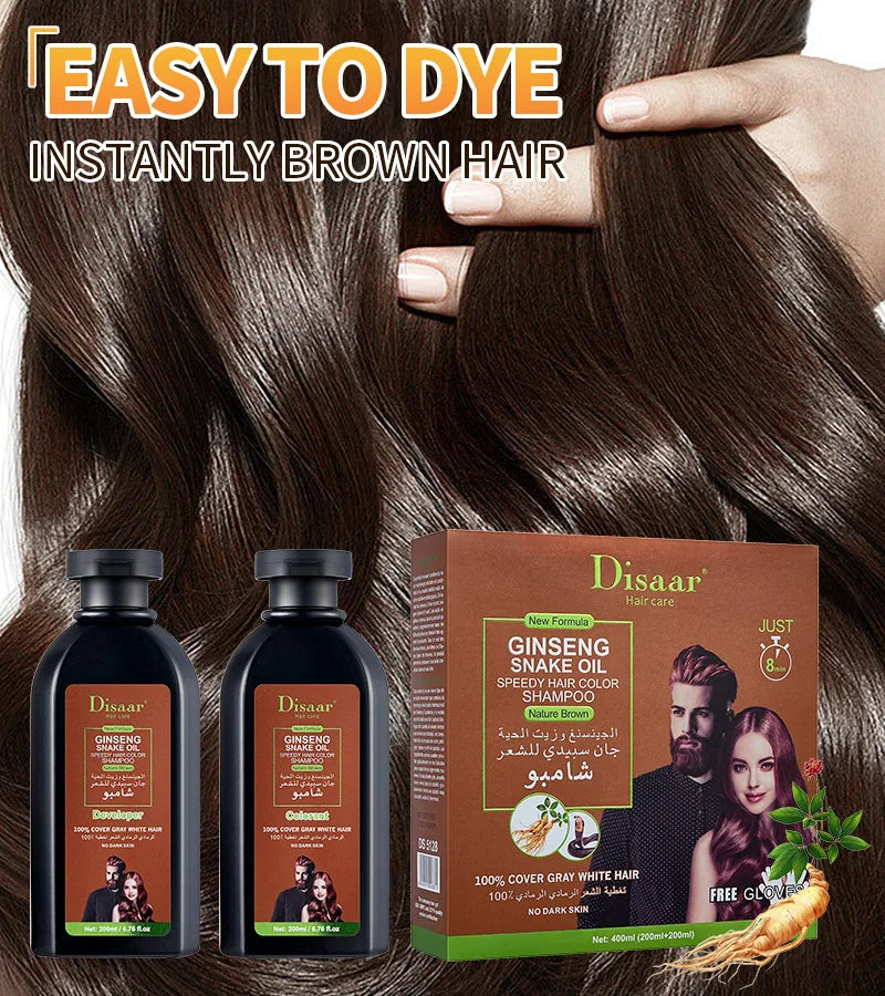 400ml Ginseng Snake Oil Dark Brown Hair Dye Shampoo Color Set