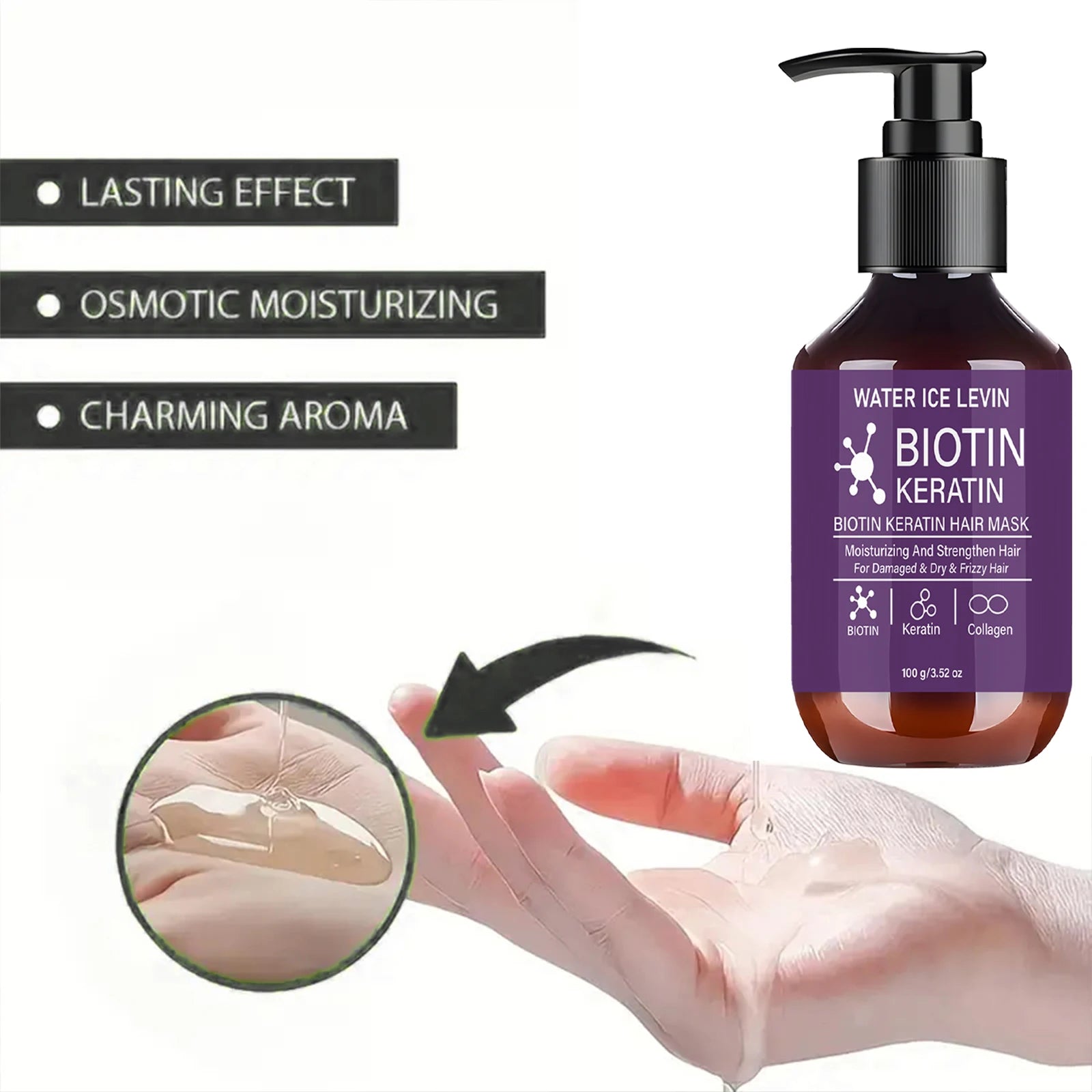 Keratin and Biotin Hair Mask Treatment for Dry and Frizzy Hair 100g - 9