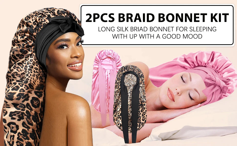 2 Pack Silk Sleep Bonnet Adjustable Hair Protection Cap for Frizz Control - 7