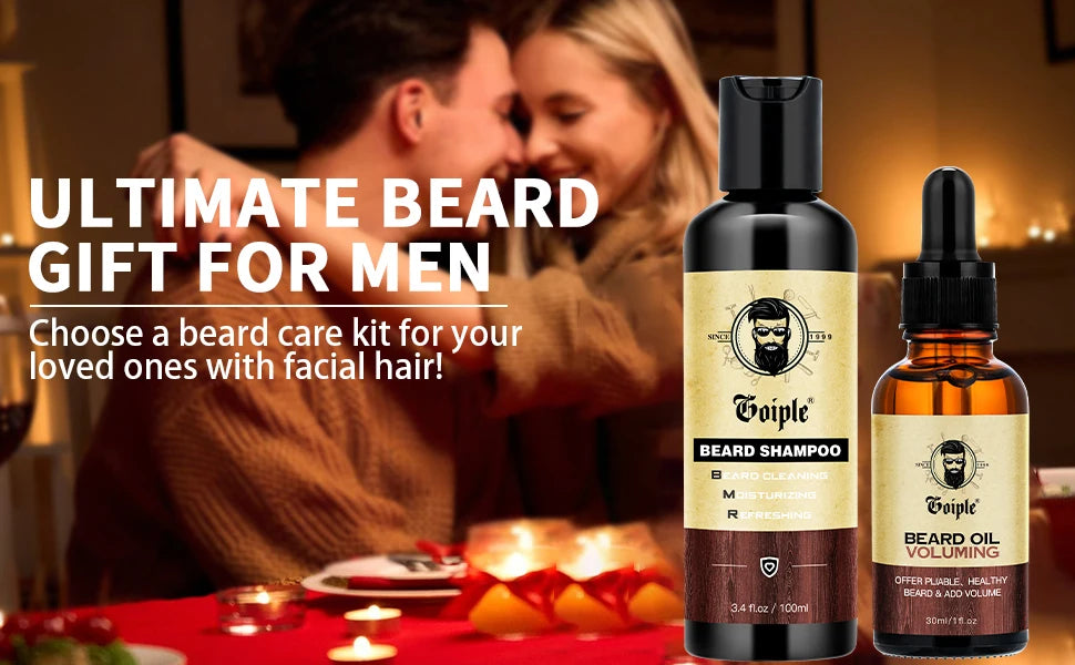 Goiple 2pcs Beard Grooming Kit Cleansing Shampoo and Volumizing Oil