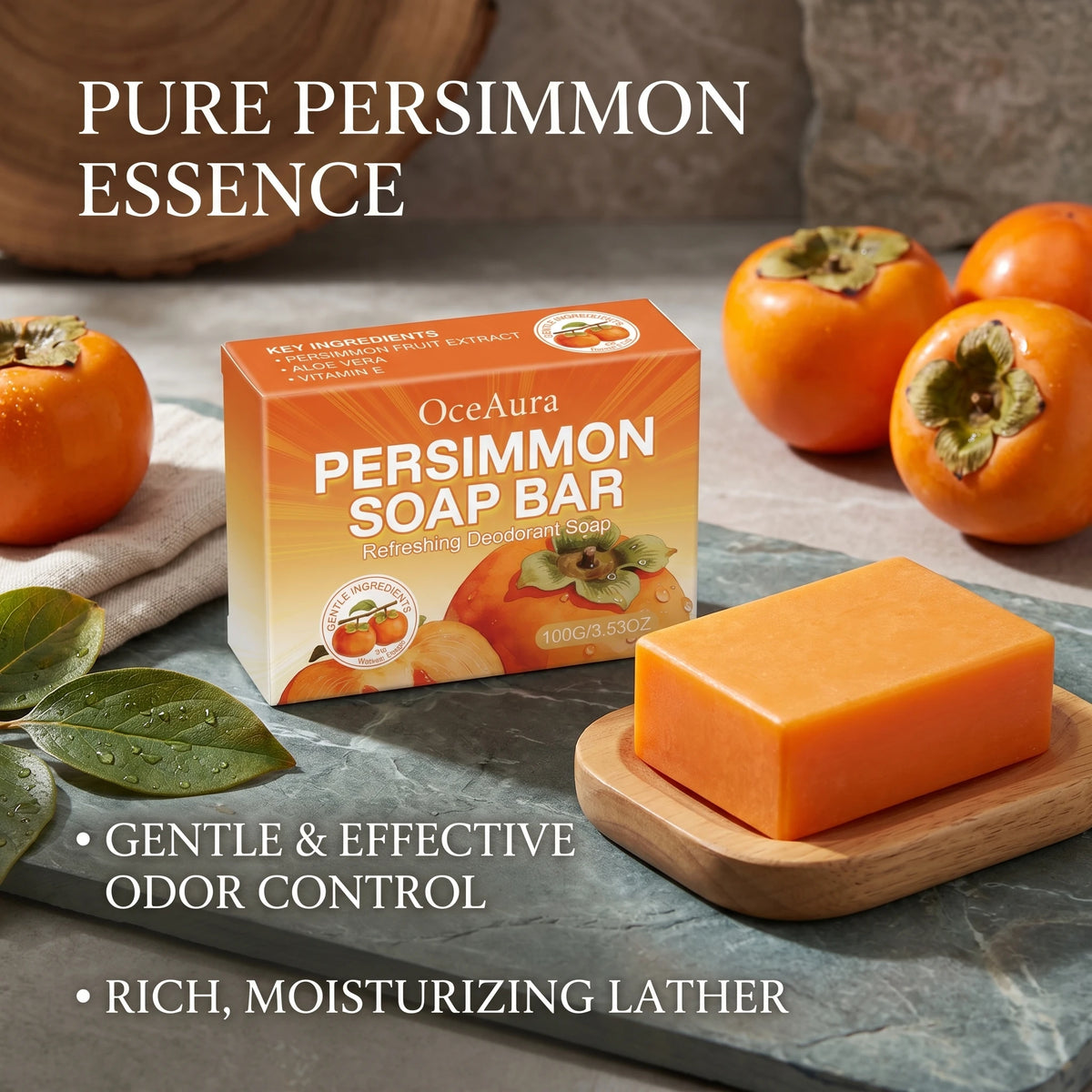 Natural Persimmon Deodorizing Soap Bar for Body Odor