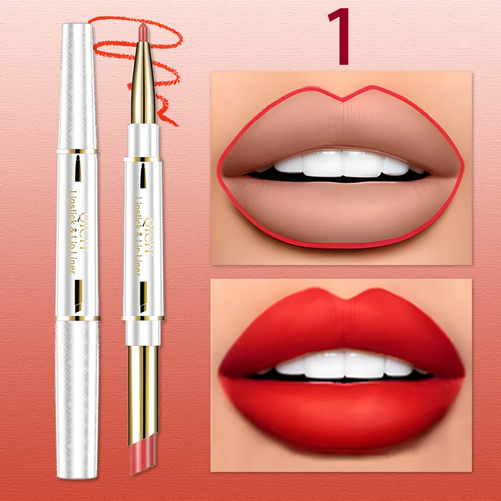 QICIY Dual Ended Lipstick and Lip Liner Long Lasting Waterproof Makeup
