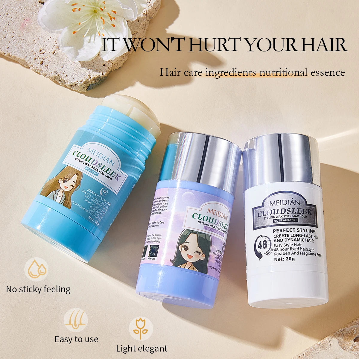 Meidian Hair Wax Stick Long Lasting Flyaway Tamer for Sleek Hairstyles - 5