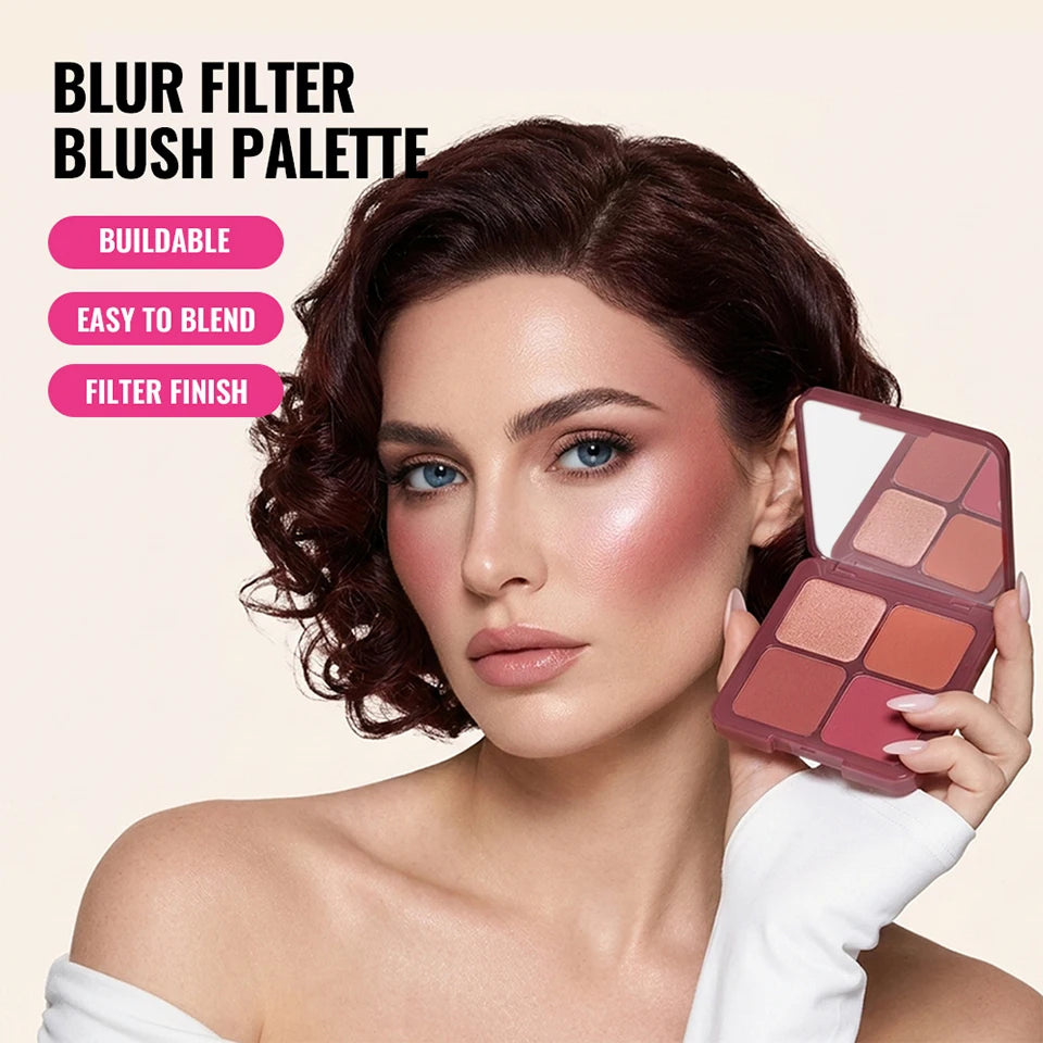 4-Color Matte Pigmented Blush Palette with Brush