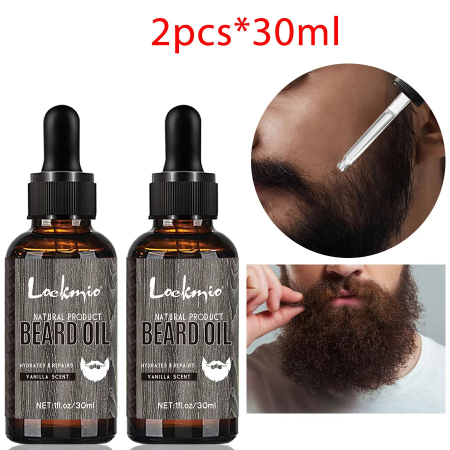 LOCKMIO 2pcs Natural Beard Oil Vanilla Scent Growth and Softening Serum - 1