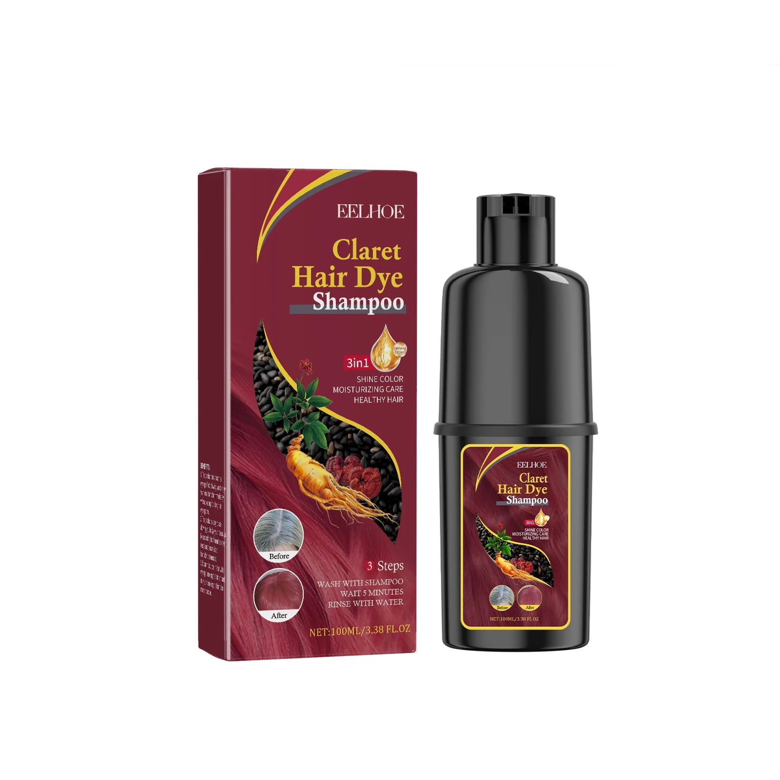 3 In 1 Wine Red Hair Dye Shampoo Natural Herbal Instant Color 100ml - 15