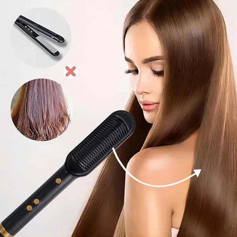 Professional Ceramic Hair Straightener Brush Fast Heating Styling Tool