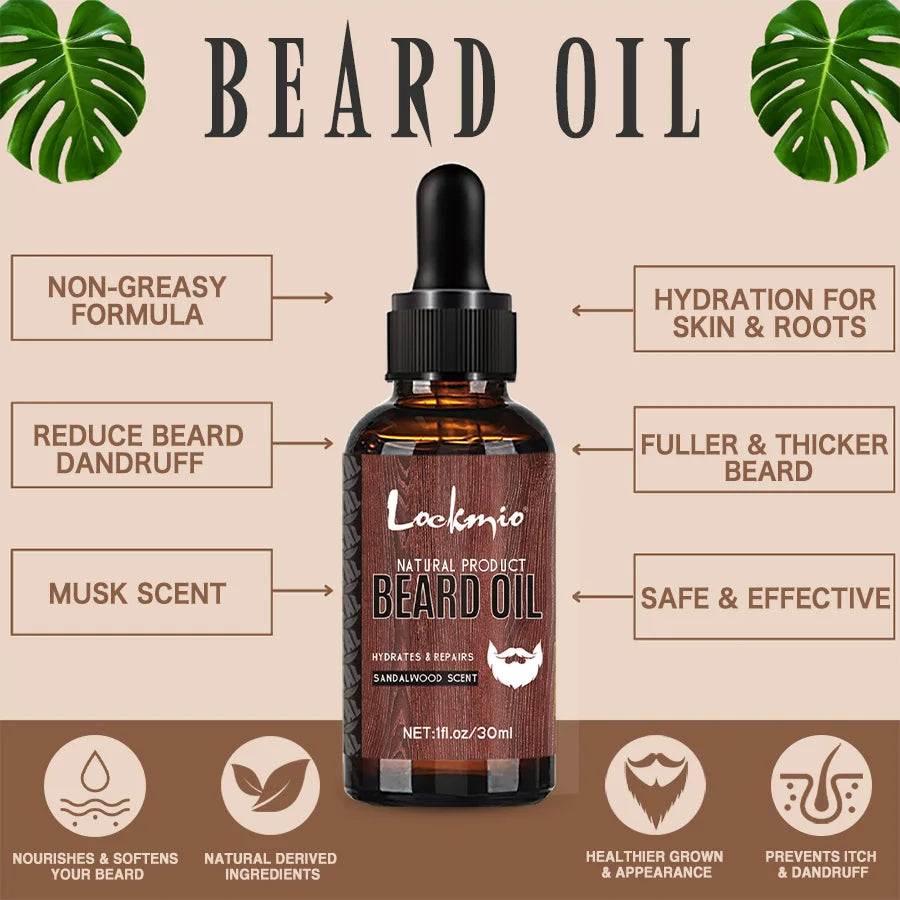 Lockmio Natural Beard Growth Oil Sandalwood Scent Grooming Treatment