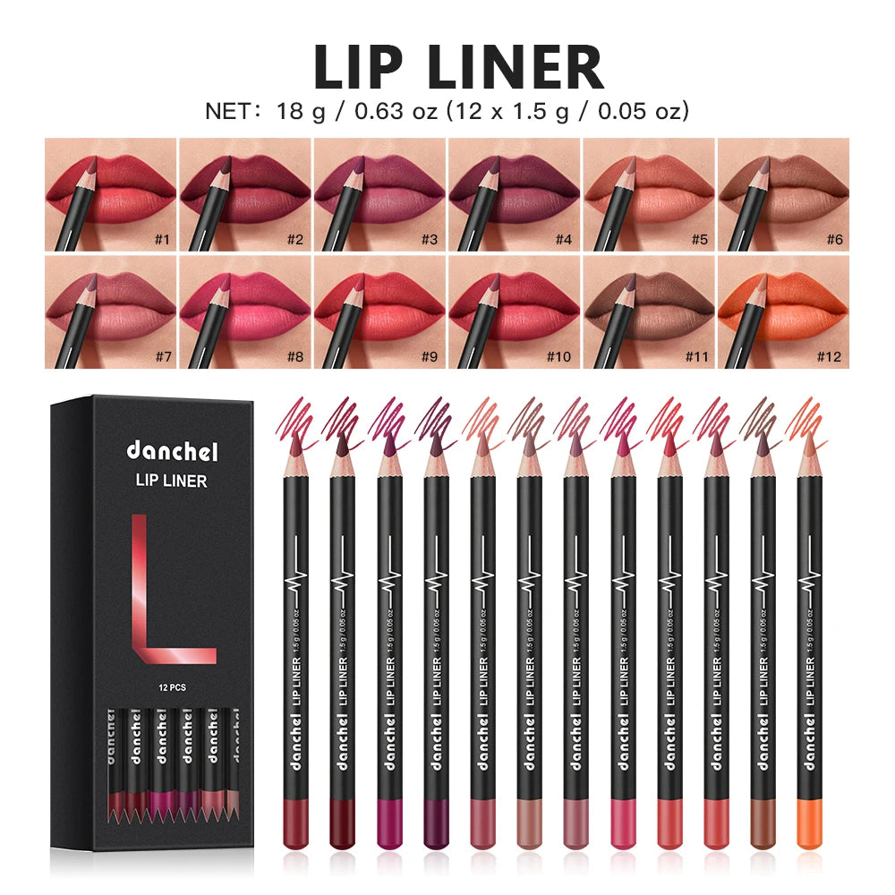Professional 12-Piece Waterproof Lip Liner Pencil Set