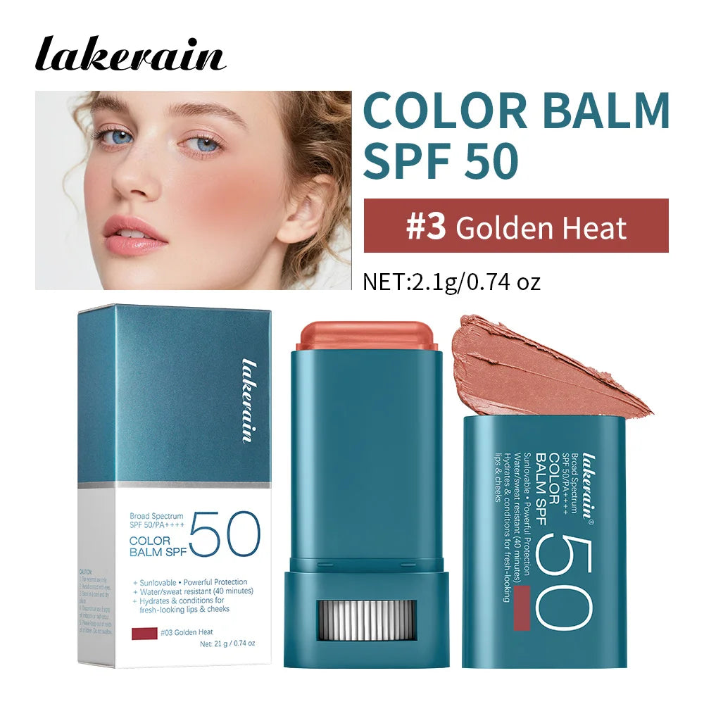 SPF 50 Tinted Sunscreen Blush Stick for Cheeks and Lips