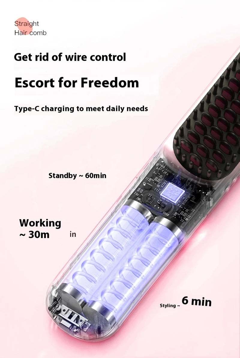 Cordless Ionic Hair Straightening Brush for Fast Styling - 21